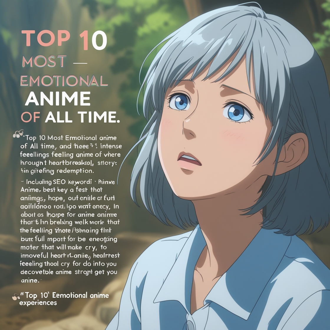 A collage featuring iconic emotional anime characters including Shoya and Shoko from A Silent Voice, Kousei and Kaori from Your Lie in April, and other deeply expressive anime figures, highlighting the theme of emotional storytelling in anime.